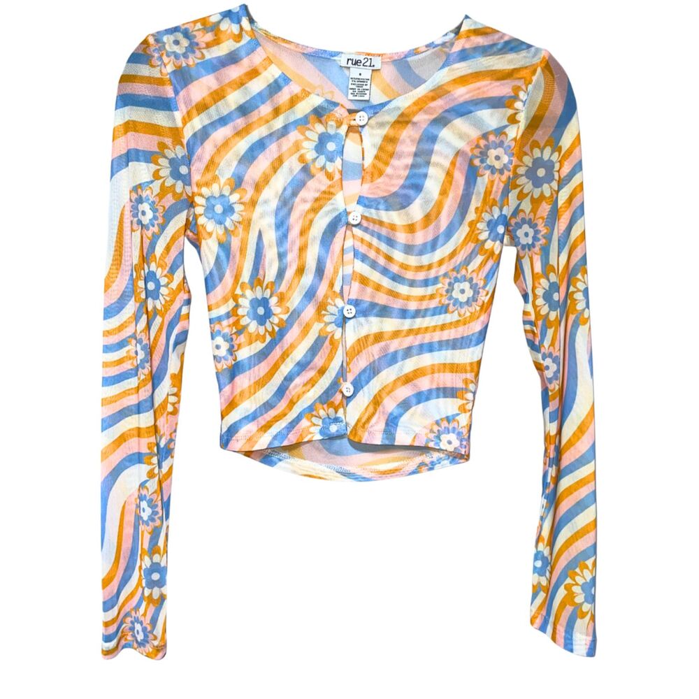 Rue21 Hippie Swirl Long Sleeve Mesh Crop Top